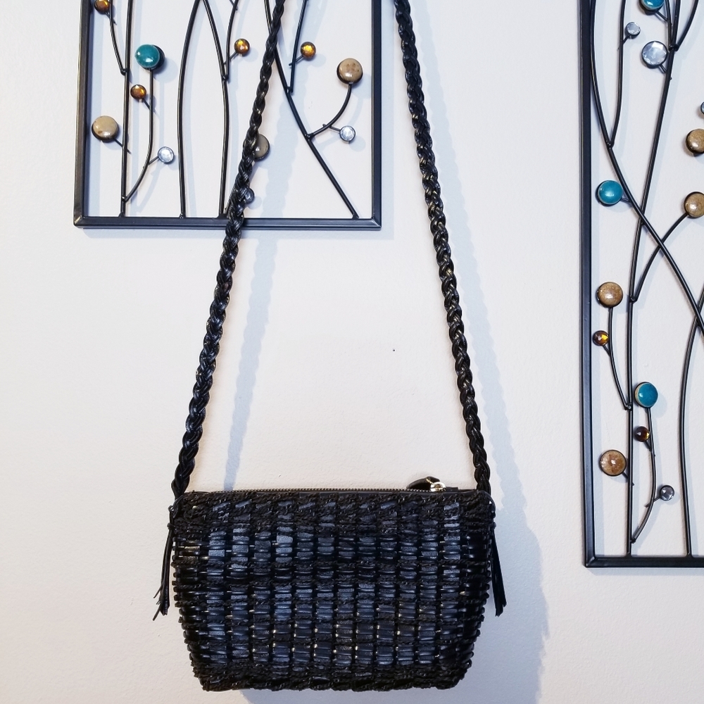 Monsac black basket weave crossbody purse
